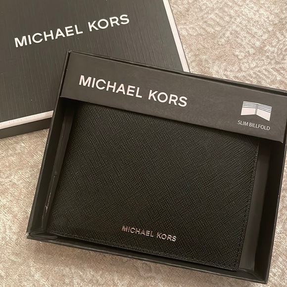 Brand New Michael Kors Genuine Leather Slim Billfold Black Men’s Andy Wallet - Picture 1 of 13